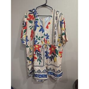 Flirty cream romper with bright floral print plus size XXL